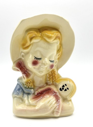 Vintage Shawnee Girl with Baby Doll Head Vase Wall Pocket  USA 1940s