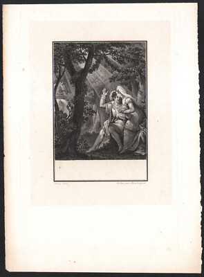 1823 Gravure eau-forte Aucassin et Nicolette Fable picarde Picardie