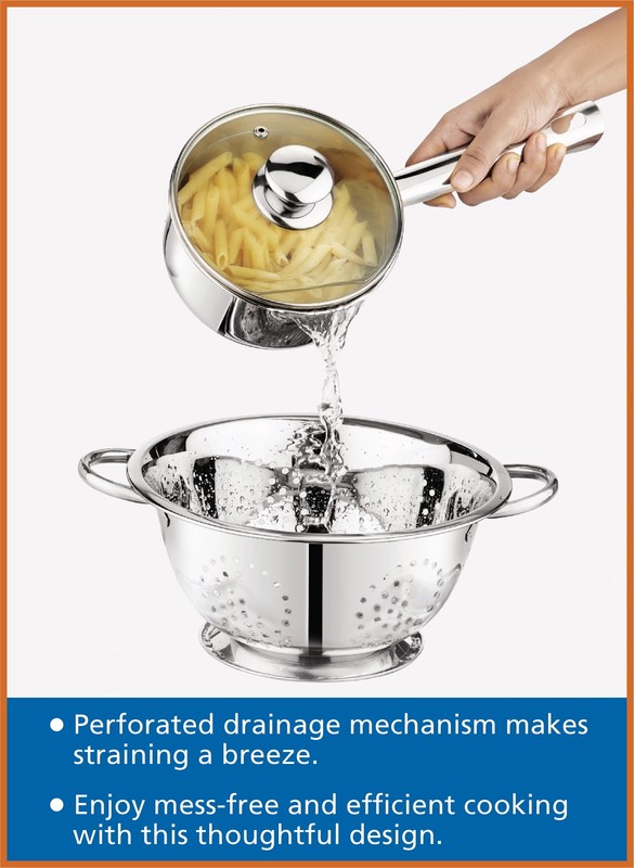 Stainless Steel 1-Quart Saucepan with Straining Lid Perfect for Soups