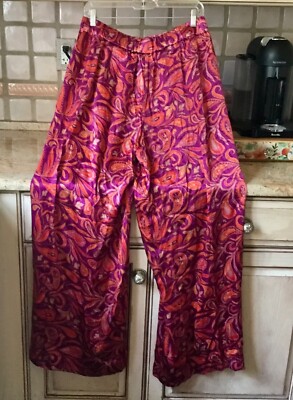 

Широкие брюки Free People Good Days Брюки Фиолетовый Красный Золотой Атласный принт  NWT, Purple red gold