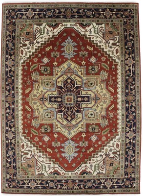 Hand-Knotted Rust Orange Heriz Serapi 10X14 Tribal Oriental Rug