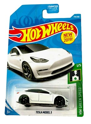 Hot Wheels Tesla Model 3 White 2019 2020 2021  New in Package Green Speed