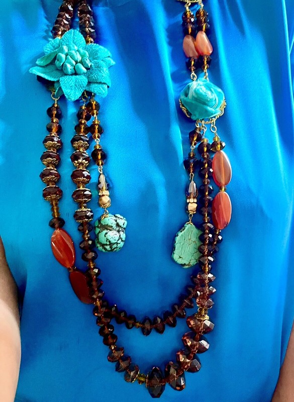Real Turquoise Precious Stones Carnelian Statement 80âS Vintage Honey C Necklace