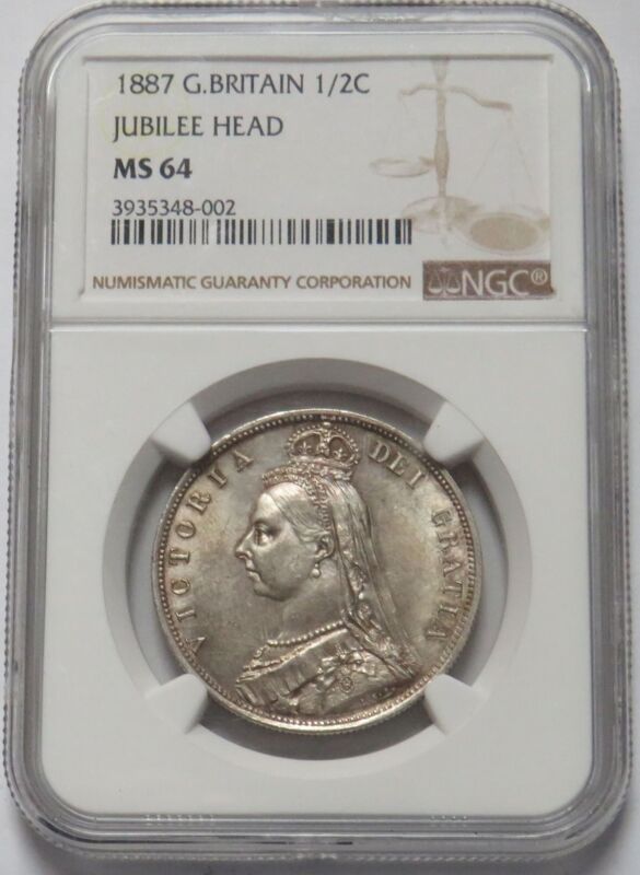 1887 SILVER GREAT BRITAIN 1/2 CROWN JUBILEE HEAD NGC MINT STATE 64