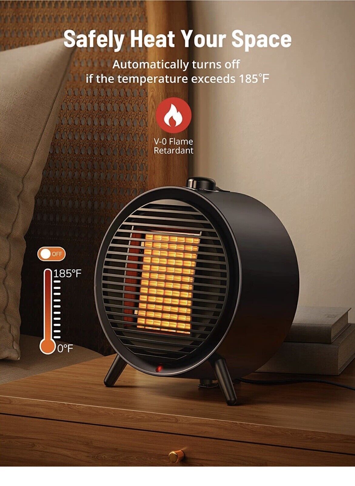 1500W Portable Space Heater Energy Efficiency Compact Heater for Indoor Room Use