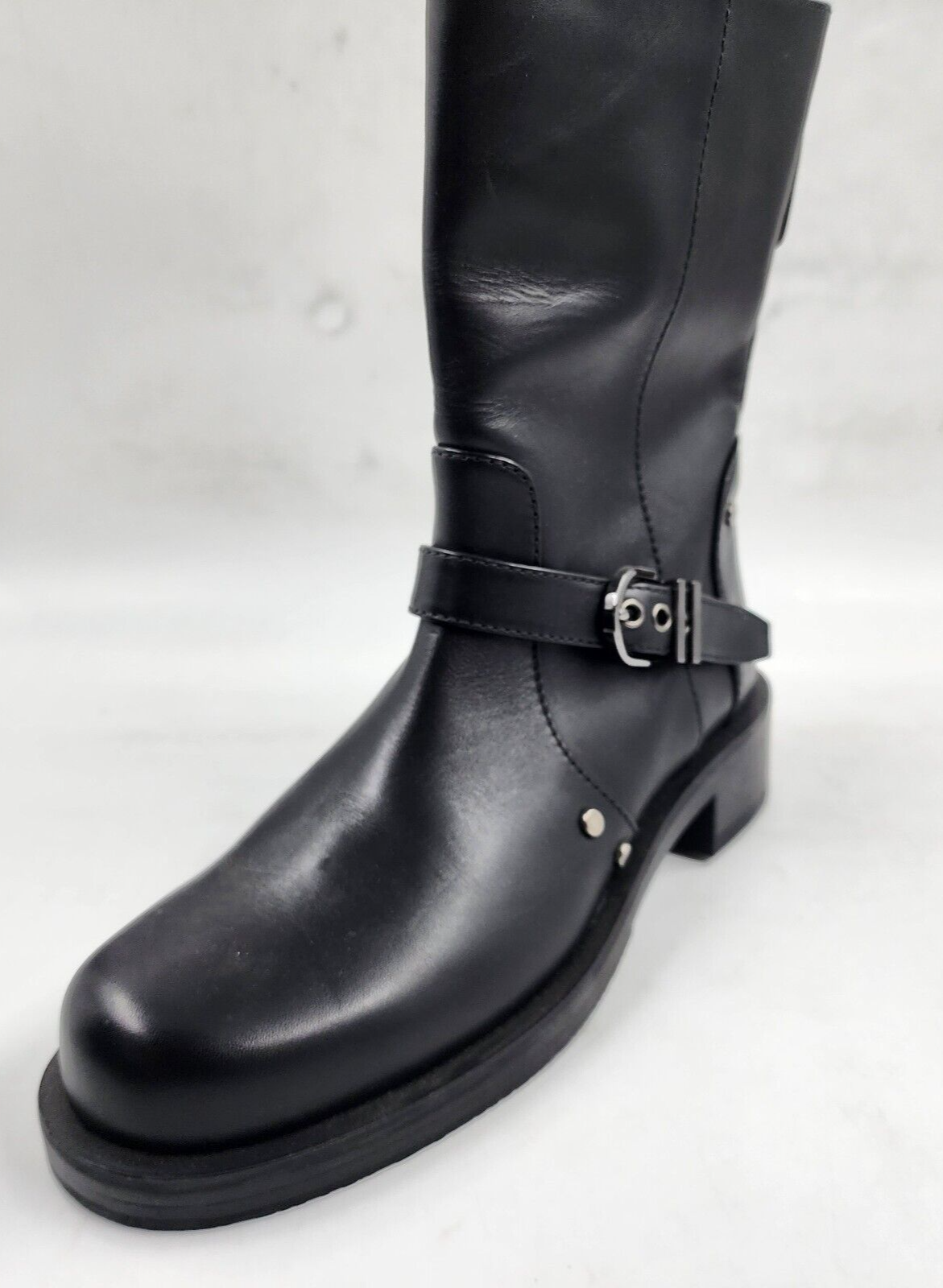 STUART WEITZMAN Studded Round Toe Boots Women's 6B Black Buckled Block Heels - Picture 15 of 16