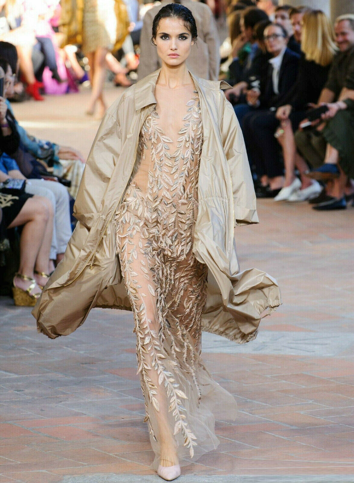 ALBERTA FERRETTI Blush Tulle Embroidered Sequin Leaves Dress ALBERTA FERRETTI Blush Tulle Embroidered Sequin Leaves Dress