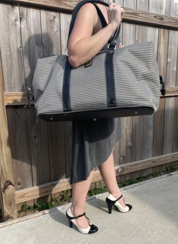 26" LONDON FOG Cambridge II Satchel BLACK WHITE HOUNDSTOOTH 