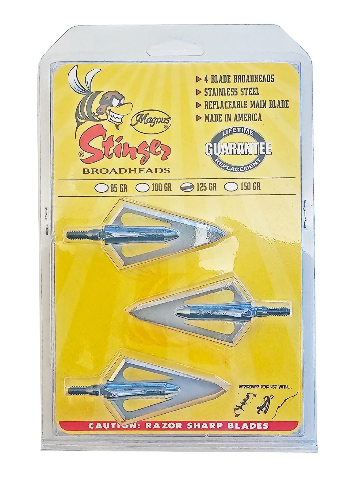 Stinger 125 grain 4 blade broadhead 2 3/16"long X 1 1/8"wide