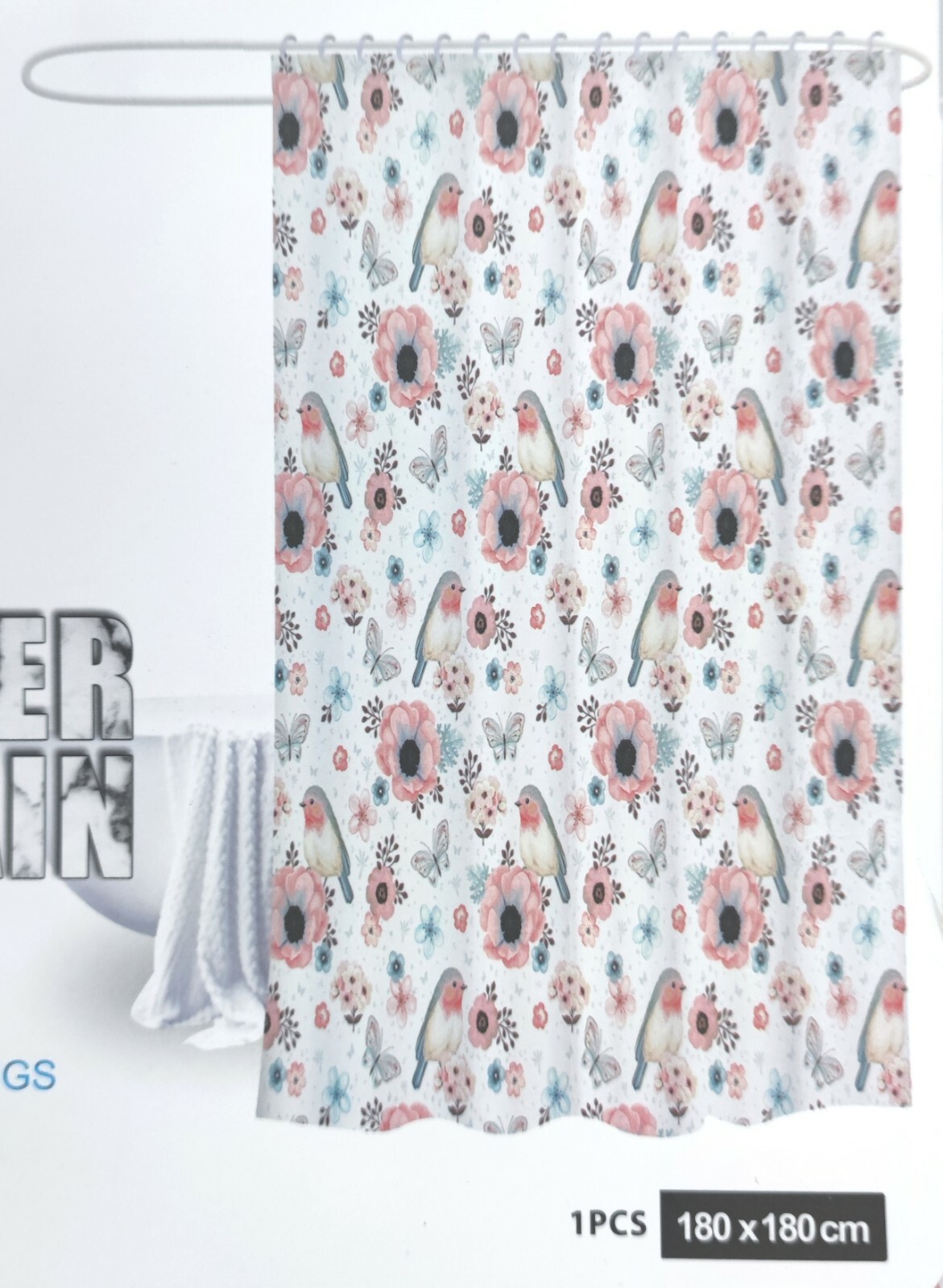 Tenda Doccia AntiMuffa Fiori Farfalle Impermeabile 180x180cm Bagno bal