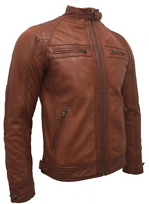 INFINITY HERREN RETRO ROST HELLBRAUN 100% LEDER RENNEN GESTEPPT BIKERJACKE