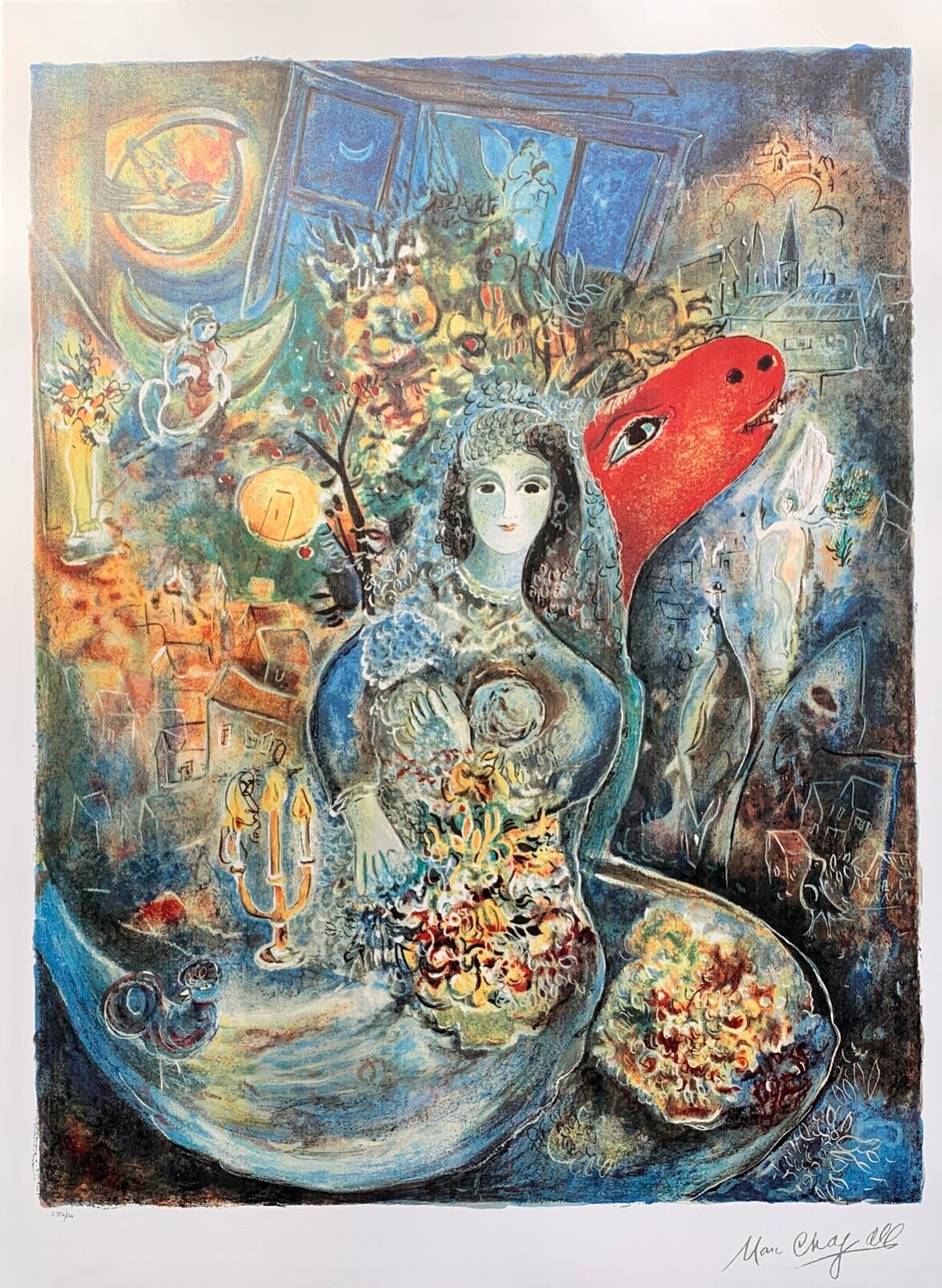 Marc Chagall BELLA Limited Edition Facsimile Signed Lithograph Art 34" x 23"