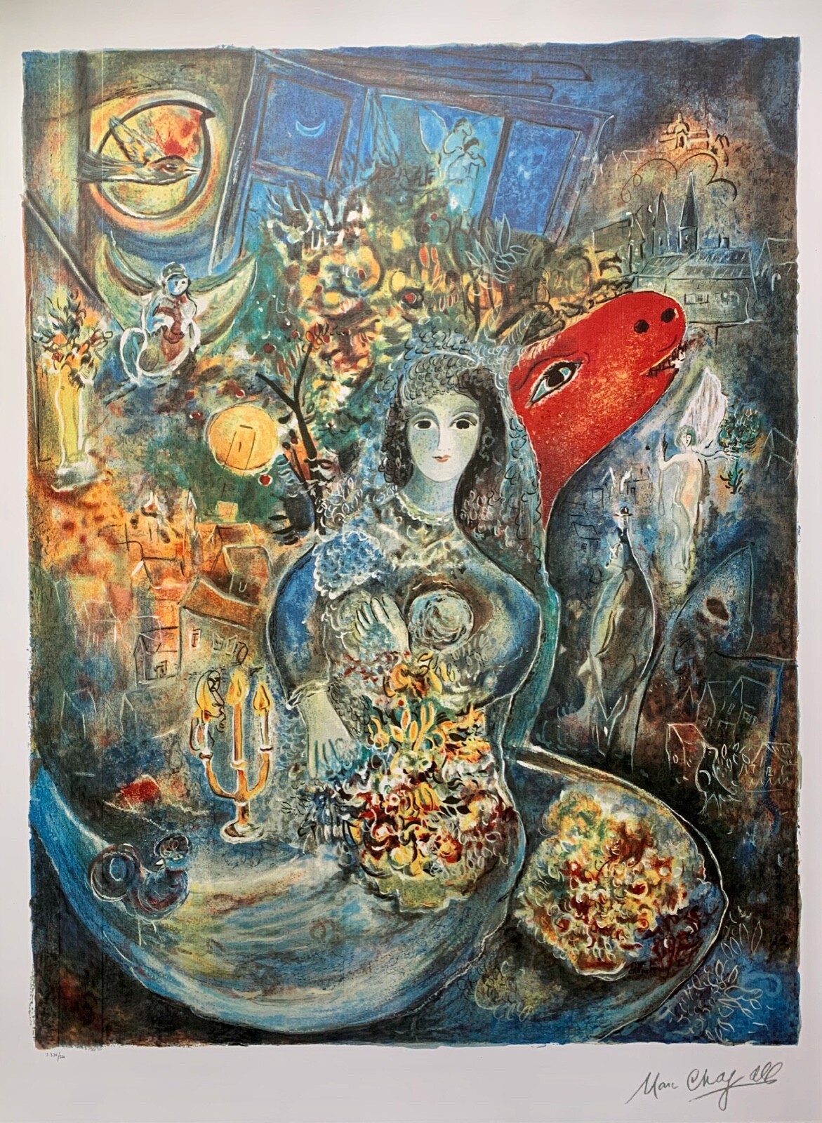 Marc Chagall BELLA Limited Edition Facsimile Signed Lithograph Art 34" x 23"