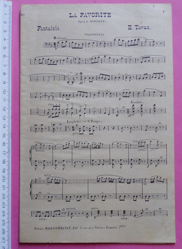 Partition Fantaisie Sur La Favorite De Donizetti - Tavan - Violoncelle