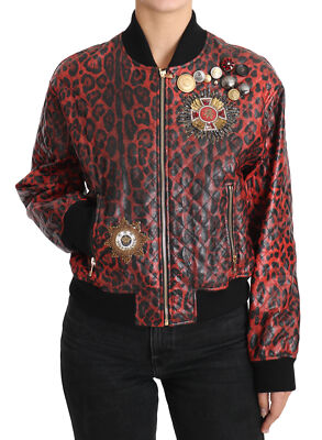 

Куртка DOLCE - GABBANA Красная кожаная куртка с леопардовыми пуговицами и кристаллами IT42/ US8/  Рекомендуемая розничная цена 8800 долларов США, Красный