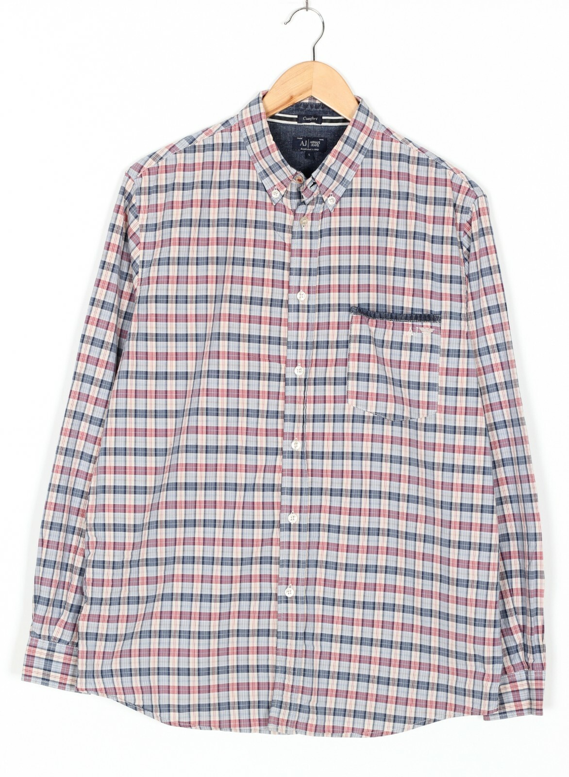 AJ ARMANI JEANS Casual Shirt Men Size L Long Sleeve Check