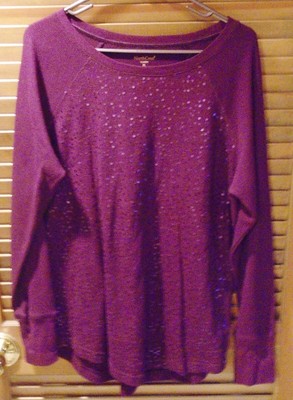 New Women's Northcrest Wine Burgundy Sequined Knit Blouse Size XL