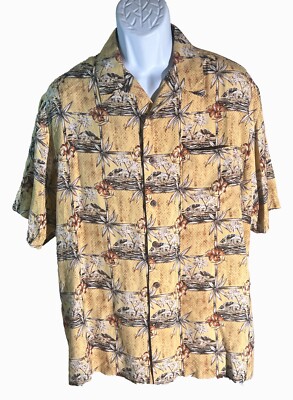 OCEAN PACIFIC MENSWEAR Men's Short Sleeve Button Down Floral Silk Shirt Yellow L