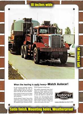Metal Sign - 1968 Autocar Tractor-Trailer Truck- 10x14 inches