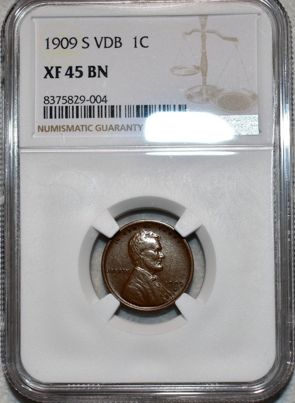 NGC XF-45 BN 1909-S VDB Lincoln Cent, Well-Struck, Chocolate-Brown, Key-Date!