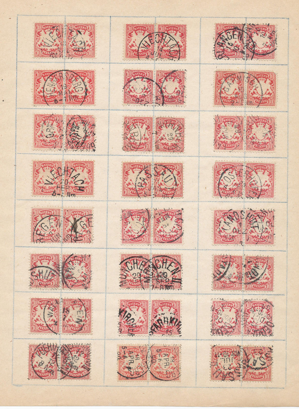 GERMAN STATES AMAZING COLLECTION OF BAVARIA 10F CARMINE W/ CANCELS, Over 7,500!!