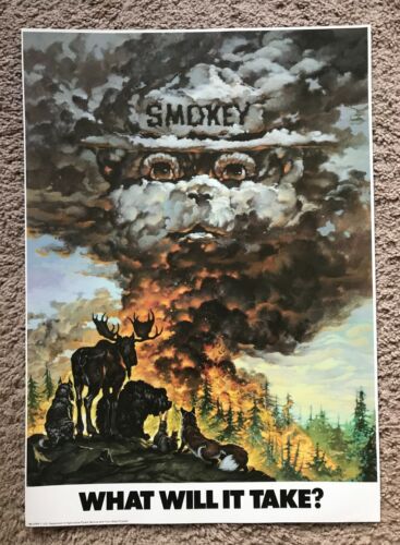 Vintage 1986 Smokey Bear Poster Print “What Will It Take?” Fire Prevention USDA