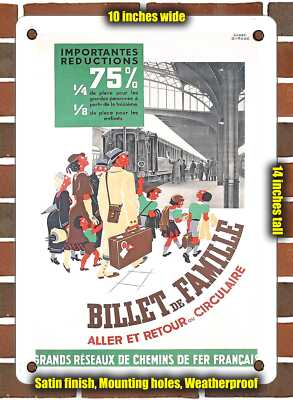 METAL SIGN - 1935 Family Ticket Round-Trip or Circular SNCF - 10x14 Inches