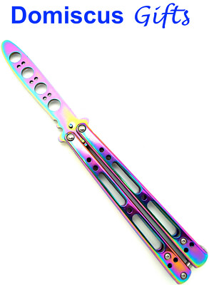 9'' NEW! Rainbow BUTTERFLY PRACTICE Balisong Training POCKET KNIFE Knives SHEATH