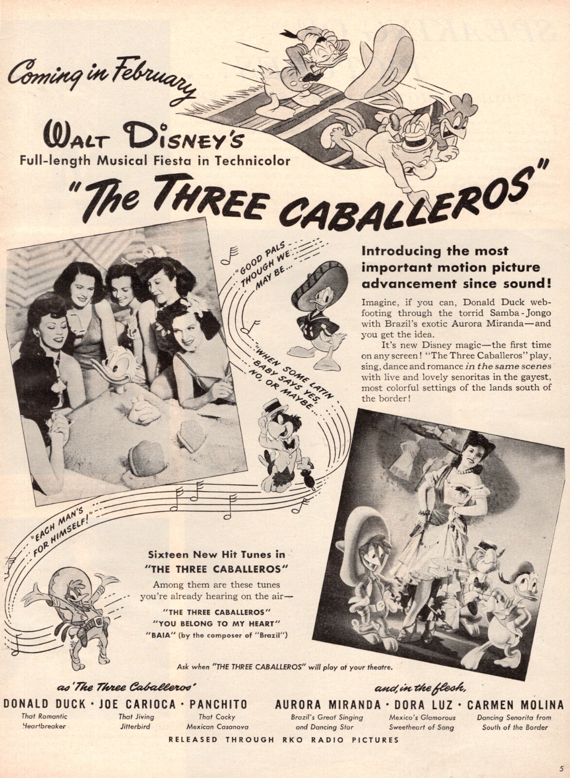 1946 vintage Movie AD Walt Disney The THREE CABALLEROS