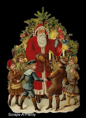 German Embossed Scrap Die Cut-Large Christmas Santa & Children  BK5161