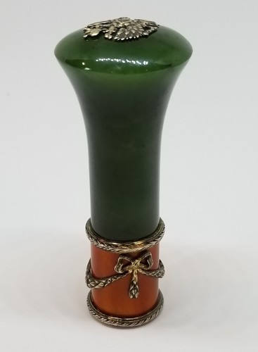 FABERGE Parasol Imperial Russian Silver Nephrite Jade Diamond Enamel Guilloche