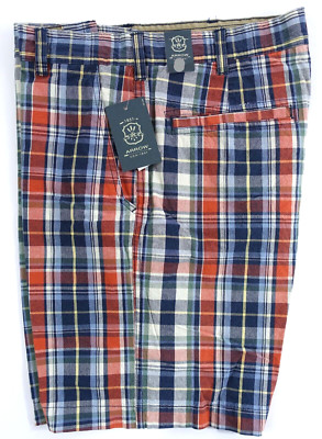 Arrow Flat Front Shorts Men 30 Plaid Sunwashed Cotton Pockets