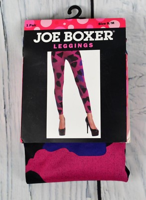 Womens Joe Boxer Pull-On Stretch Knit Leggings Pants Printed Pink Blue Black S/M