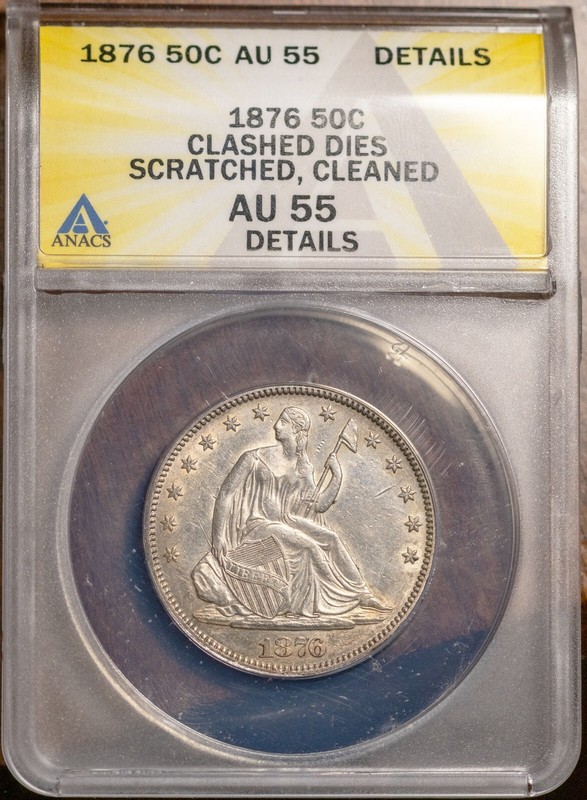 1876 50c Silver Seated Liberty Half-dollar AU 55 Dets ANACS