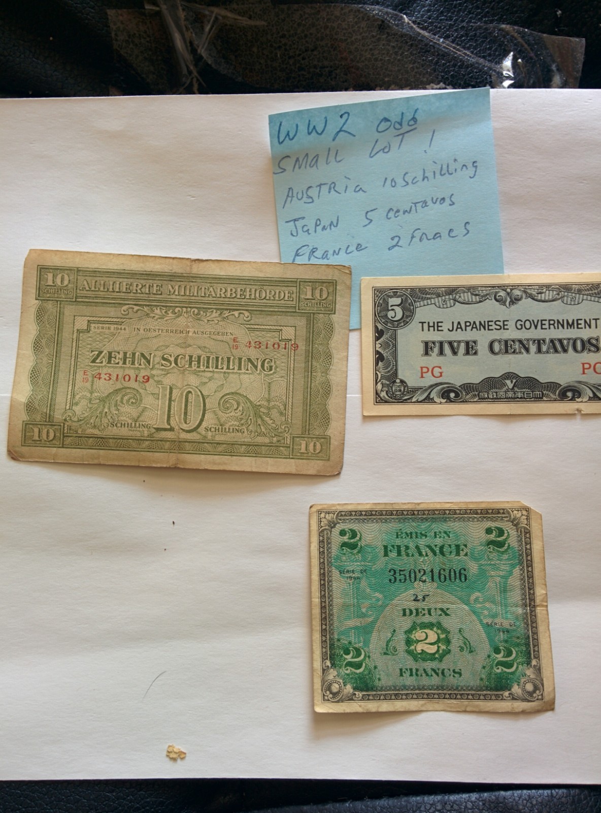 WW2  odd lot Austria 10 Schilling Japan 5 Centavos missin France 2 francs 020101