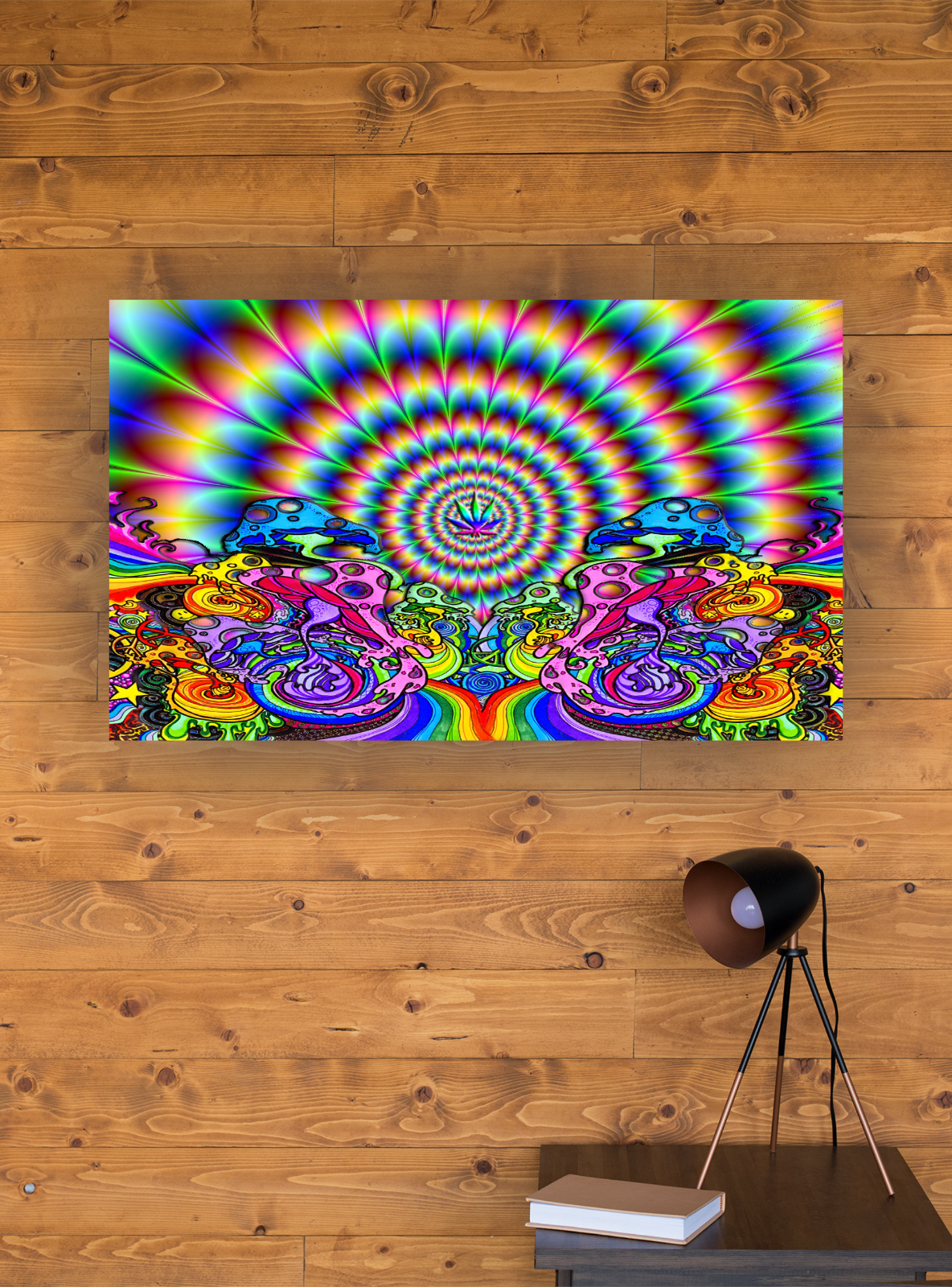 PSYCHADELIC TRIPPY NEON MUSHROOM STRETCHED  CANVAS WALL ART READY TO HANG CP181