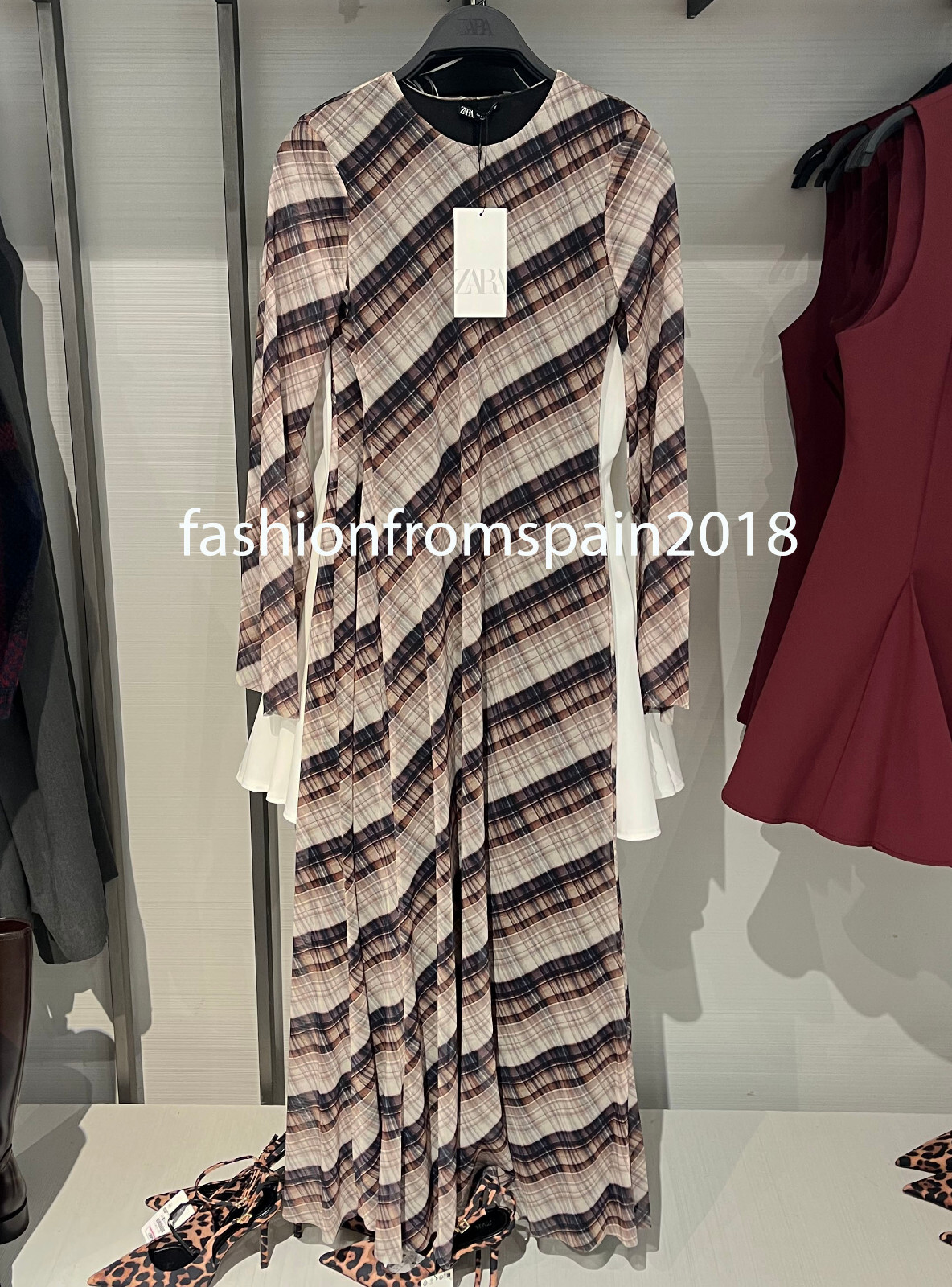 ZARA NEW WOMAN CHECKED TULLE DRESS KHAKI S,M,L 5039/283 | eBay