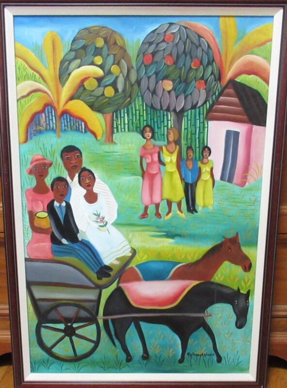Fritzner Alphonse Haitian People Family Large Original Oil On Canvas Painting