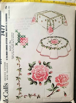 Vintage McCall's 5-to-inch Cross-Stitch Rose Motifs & Banding Pattern  7477