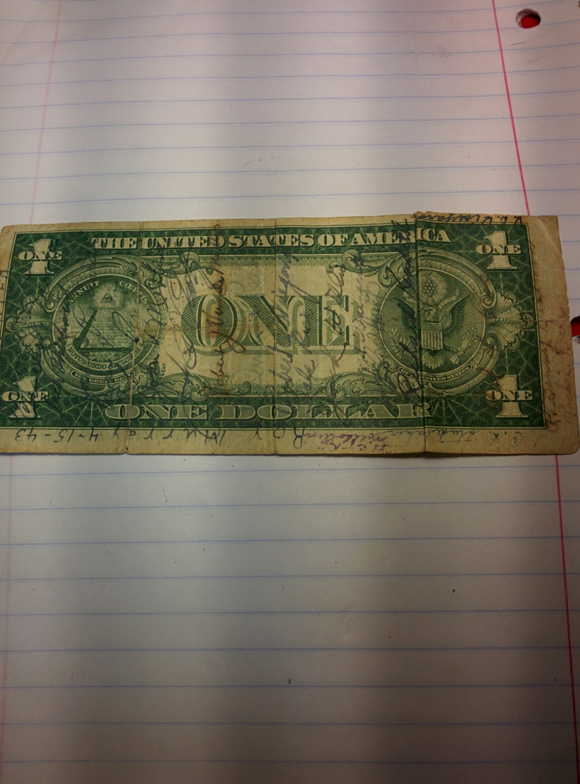 $1.001935A ONE DOLLAR SILVER CERTIFICATE SHORT SNORTER lots of autographs 120411