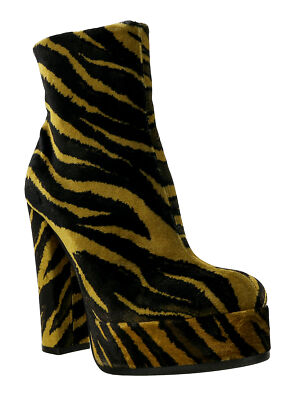 Pre-owned Roberto Cavalli Brown/black Zebra Print Block Heel Ankle Boot-