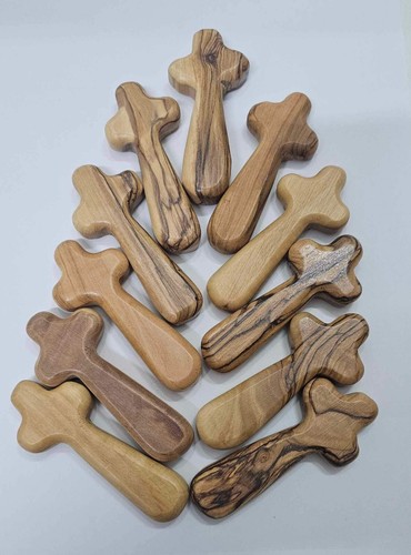Hand Carved Beautiful Comfort Cross Made From Natural Olive Wood 3.6 Inch(10pcs)