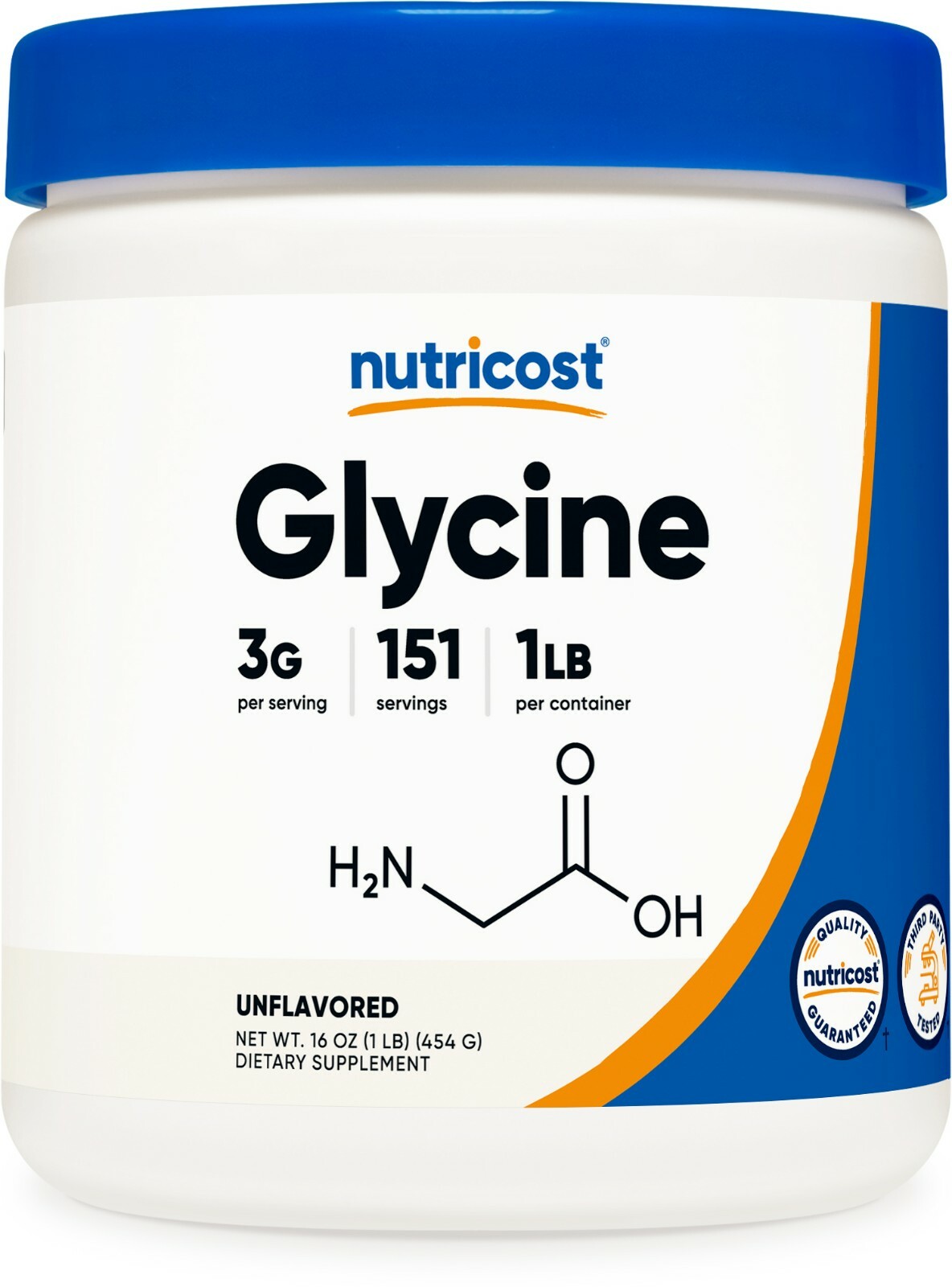 Nutricost Glycine Powder 1 фунт - без ГМО, без глютена