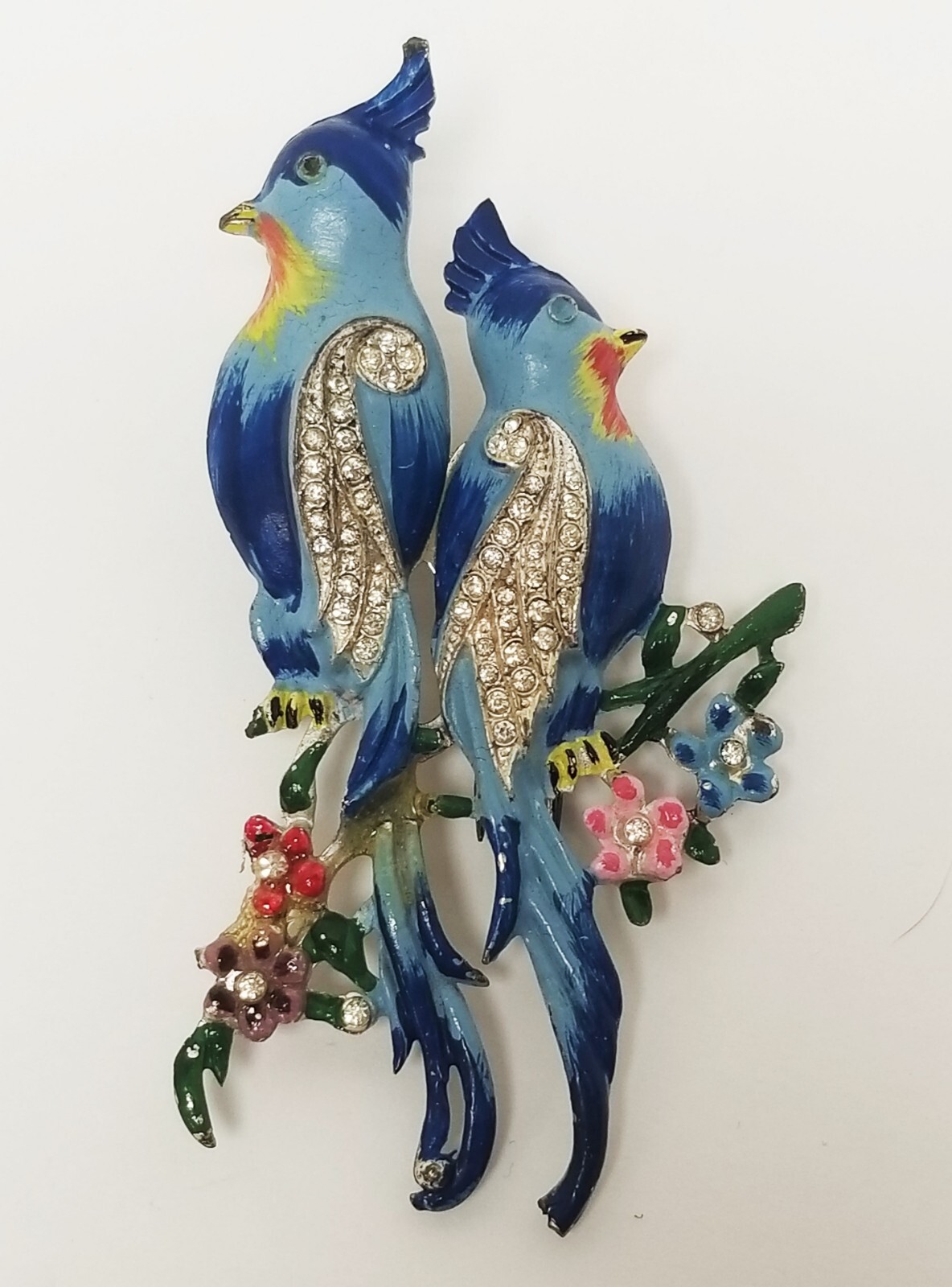 Vintage CORO DUETTE Paradiesvogel Emaille Strass Kleidclips Brosche