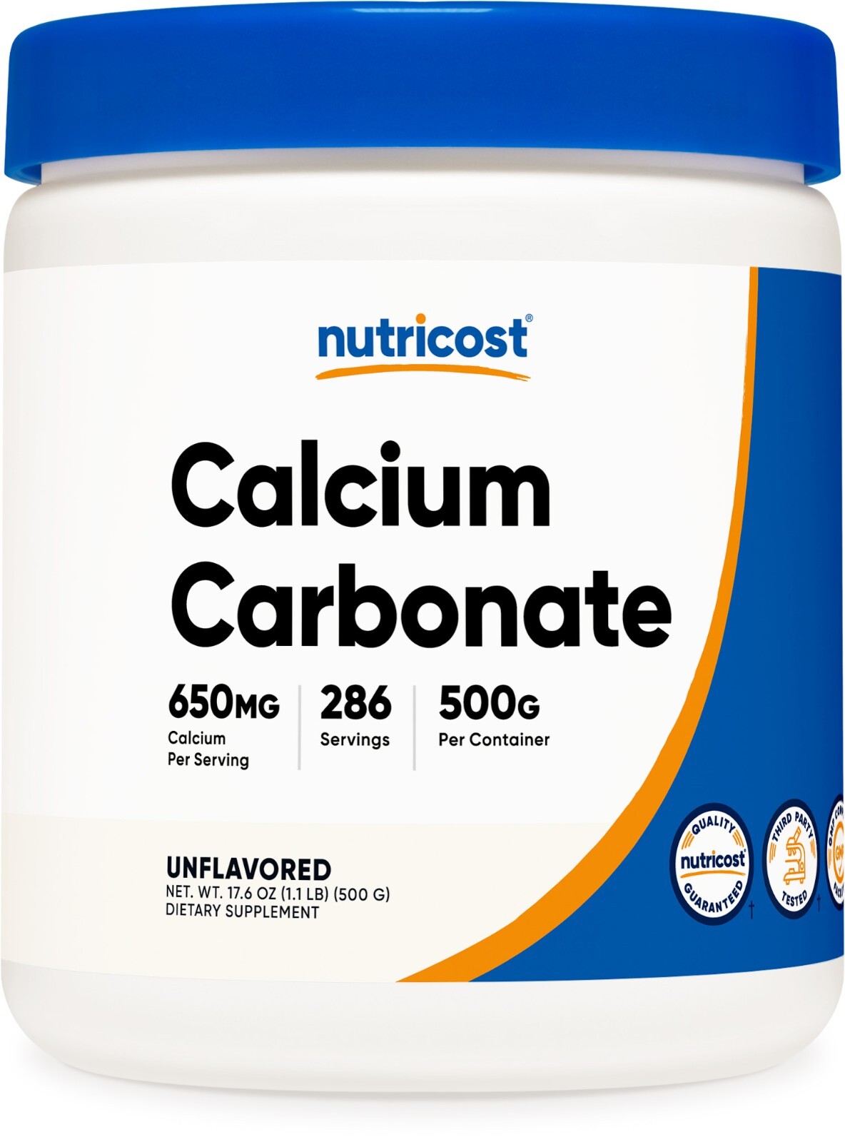 Порошок карбоната кальция Nutricost 500 грамм - без ГМО, без глютена