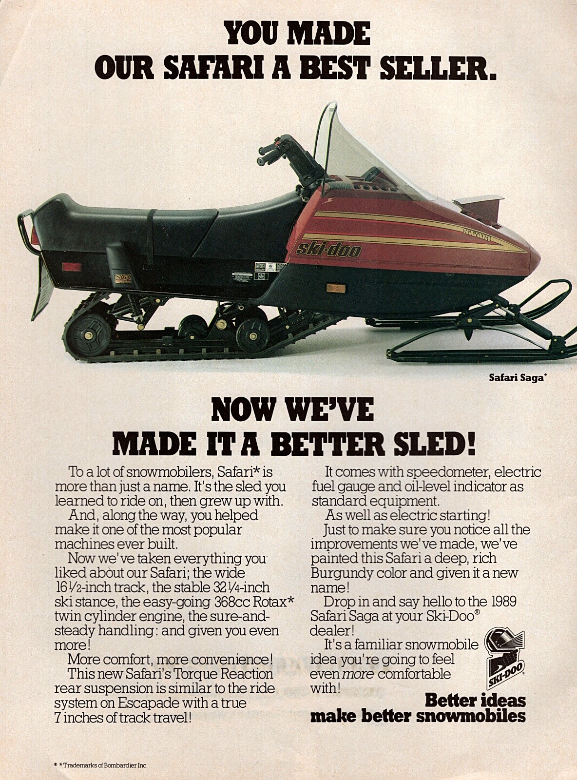 1989 Ski-Doo Safari Saga Snowmobile Original Color Ad | eBay