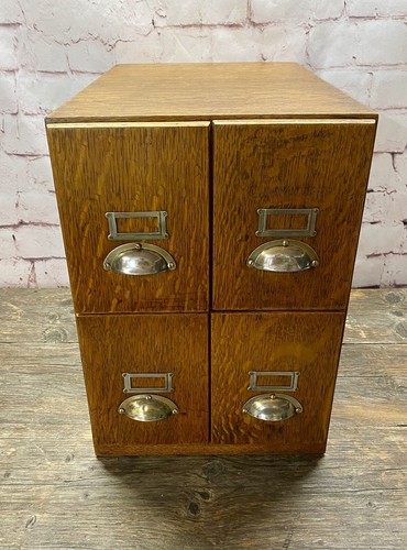 Vintage Oak 4 Drawer Card Index Filing Cabinet Original 1940 s Office Storage