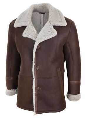 TRUCLOTHING HERRENJACKE 100% ECHTLEDER SCHAFFELL JACKE VINTAGE KNOPFLEISTE UBOOT MANTEL