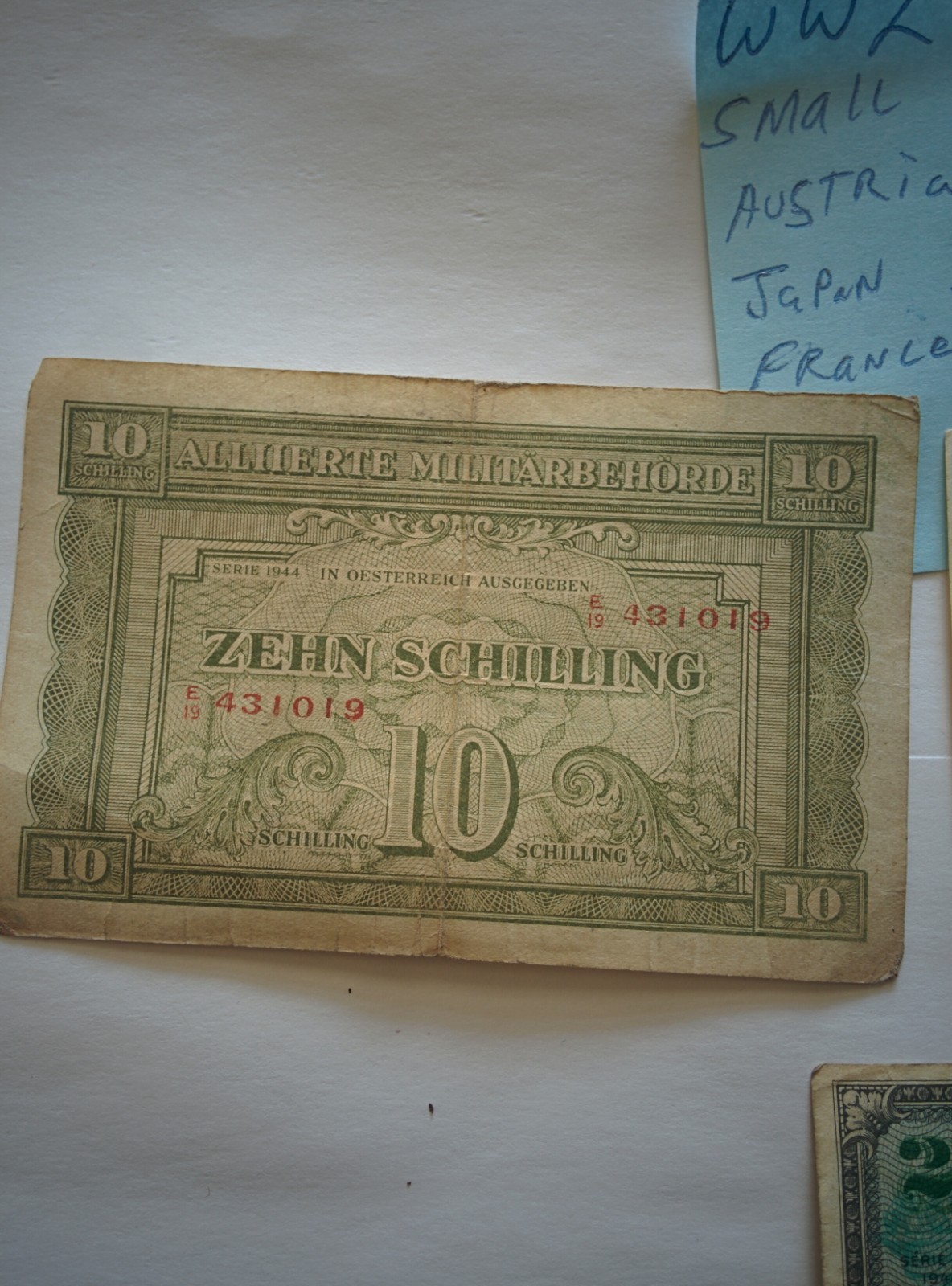 WW2  odd lot Austria 10 Schilling Japan 5 Centavos missin France 2 francs 020101