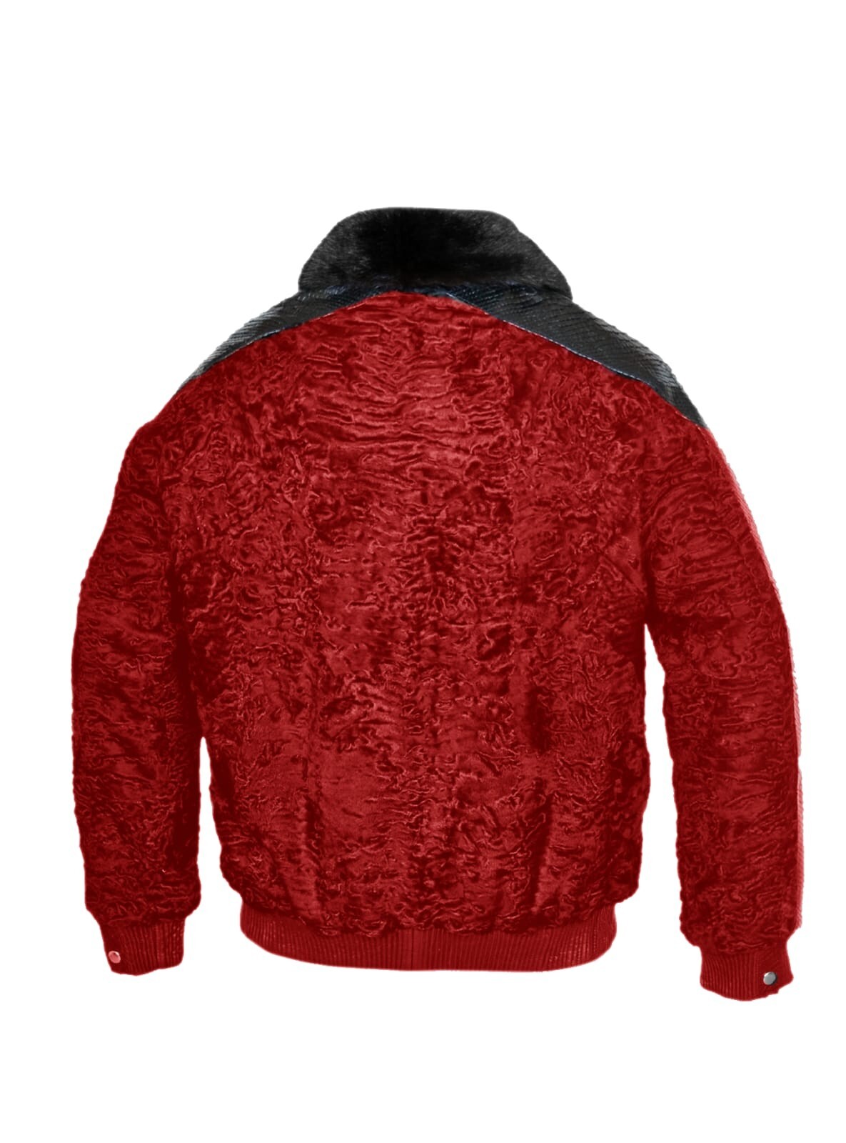 Pre-owned Handmade Men's Real Persian Lamb Fur Jacket Black Real Python Trim All Sizes Pre Sale In Red